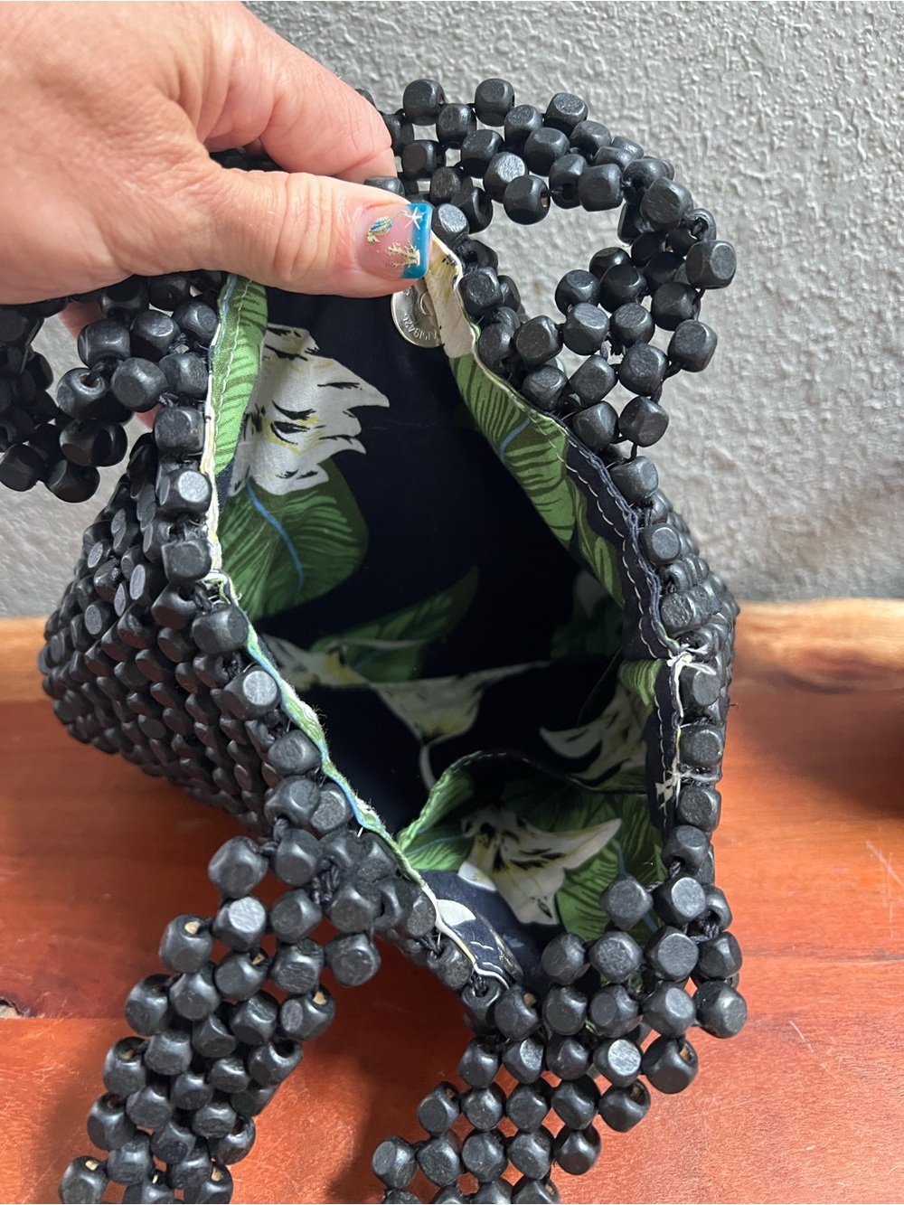 Beaded Black Tote Bag - Womens Fashion Handbag - Picture 3 of 5